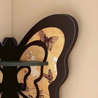 Modern Art Deco Fan-shaped Butterfly Solid Wood Corner Shelf Unit 3-Tier For Living Room
