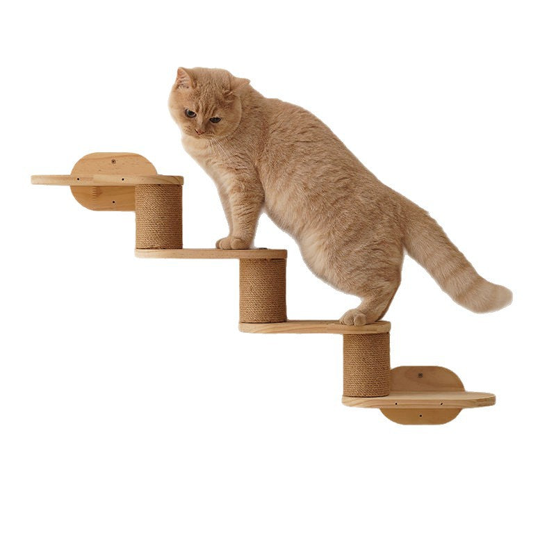 Modern Minimalist Cylindrical Solid Pine Wood Sisal Fabric Cat Tree & Condo 1-Hammock 1-Scratching Post For Living Room