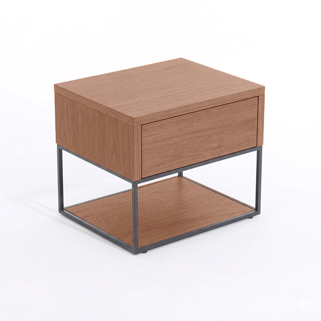 Traditional Chinese Open Shelf & Drawer Storage Nightstand - Square Bedside Table For Bedroom