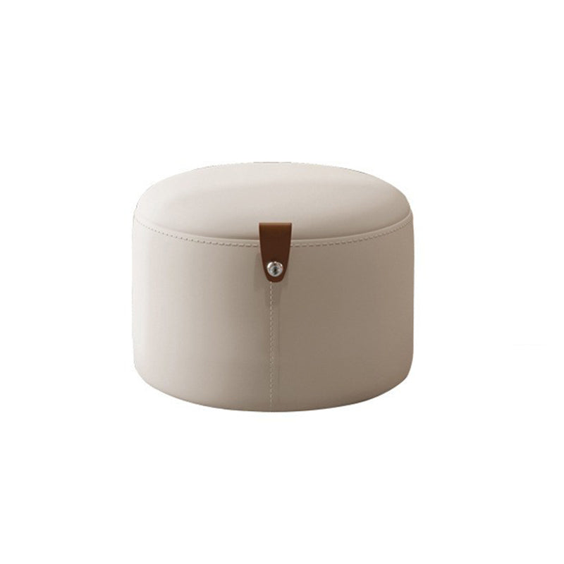 Contemporary Nordic Metal Rubber Wood Faux Leather Cylindrical Low Stool Backless Armless For Living Room