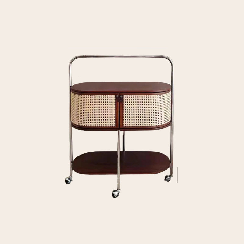 Traditional Vintage Movable Oval Solid Wood Stainless Steel Side Table 2-Tier For Living Room
