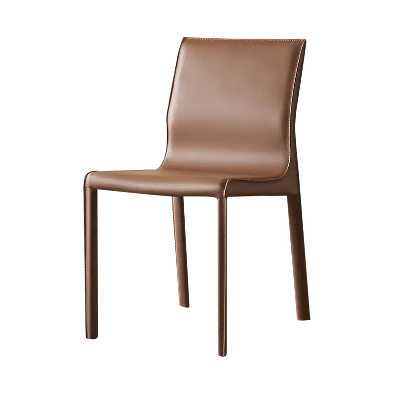Contemporary Scandinavian Rectangular Carbon Steel Saddle Leather Sponge Dining Chair Backrest Armless For Dining Room