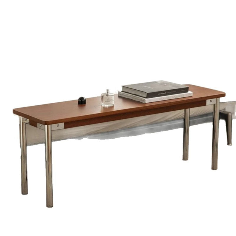 Traditional Vintage Rectangular Rubberwood Stainless Steel Bench Backless Armless For Hallway & Entryway