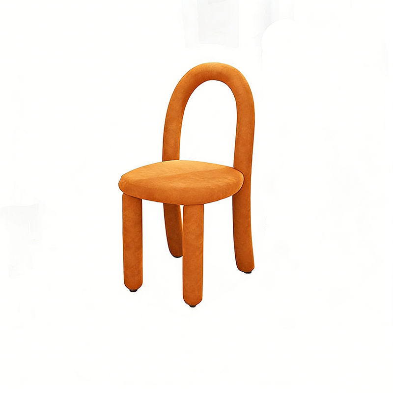 Contemporary Nordic Rounded Arc Sherpa Fabric & Brushed Flannel Iron Vanity Stool Backrest Armless For Bedroom