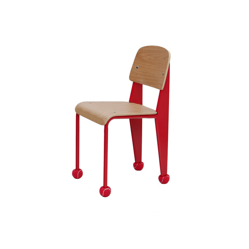 Contemporary Creative Geometric Oak Plywood Carbon Steel Dining Chair Backrest Armless For Dining Room