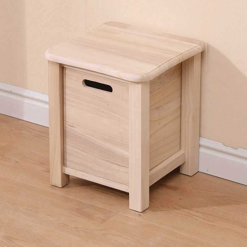 Modern Minimalist Square Paulownia Wood Lightweight Low Stool Backless Armless For Hallway & Entryway