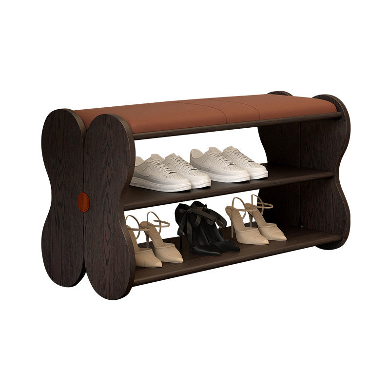 Traditional French Sponge PU Leather Rubberwood Rectangular Shoe Bench Backless Armless For Entryway & Hallway