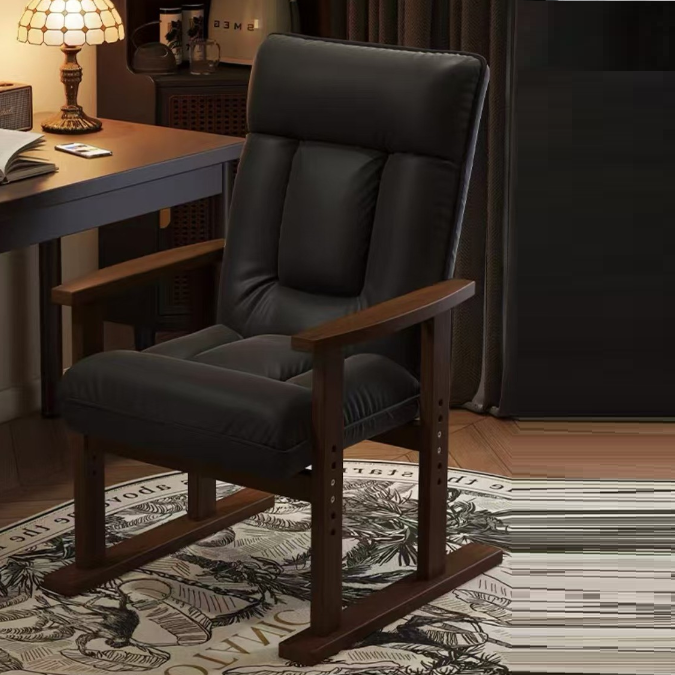 Modern Minimalist Faux Leather Solid Wood Rectangular Accent Chair With Adjustable Backrest Armrests For Living Room