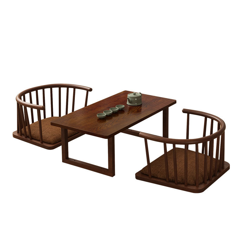 Traditional Japanese Cotton-Linen Solid Wood Curved Floor Chair With Backrest For Living Room