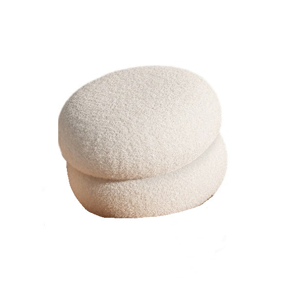 Modern Minimalist Sherpa Fabric Solid Wood Flat Round Low Stool For Living Room