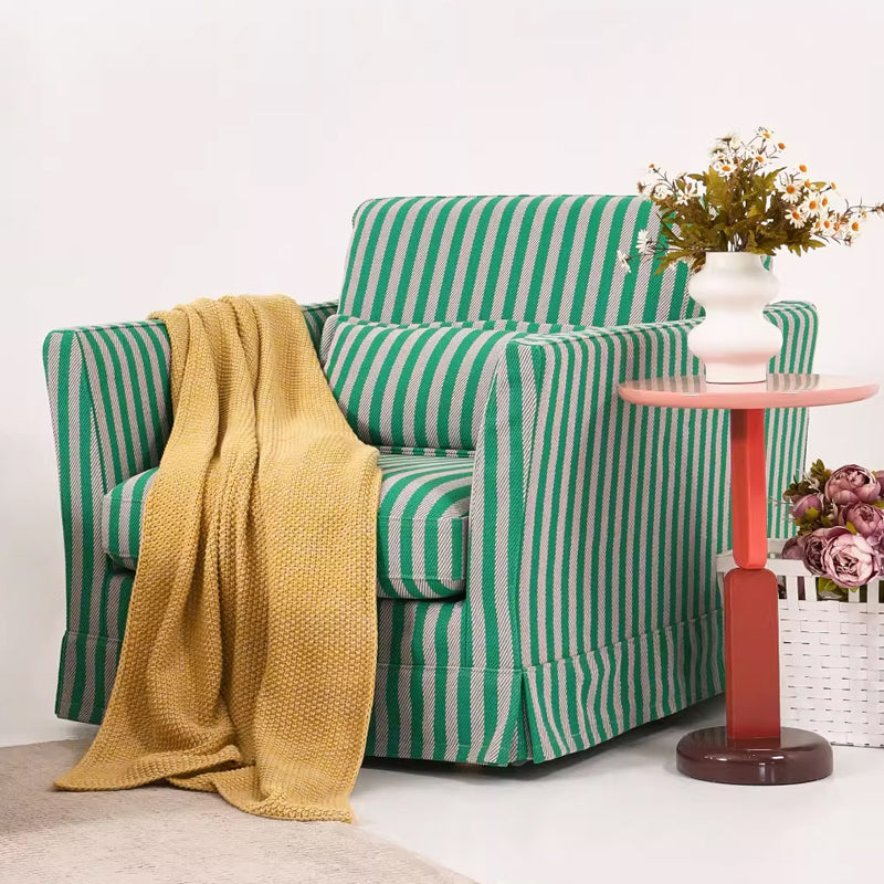 Green & White Stripe Pattern Birch Wood Accent Chair – Scandinavian Lounge Chair for Living Room or Study