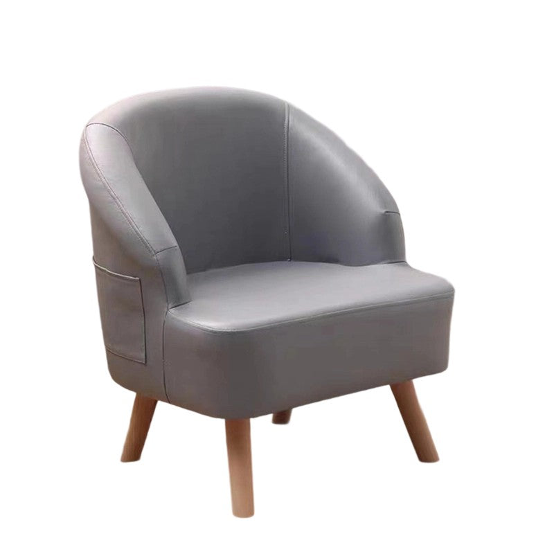 Contemporary Scandinavian Synthetic Fabric Solid Wood Semi-Enclosed Cylindrical Accent Chair With Backrest For Living Room
