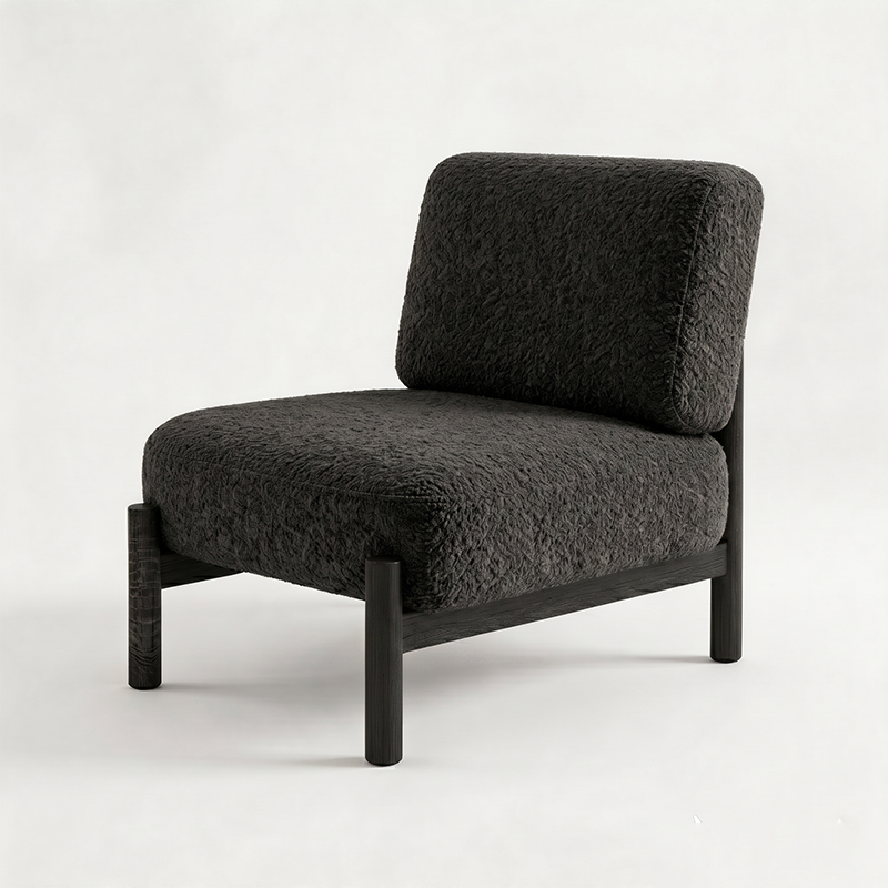Traditional French Sherpa Fabric Metal Cylindrical Square Accent Chair With Backrest For Living Room