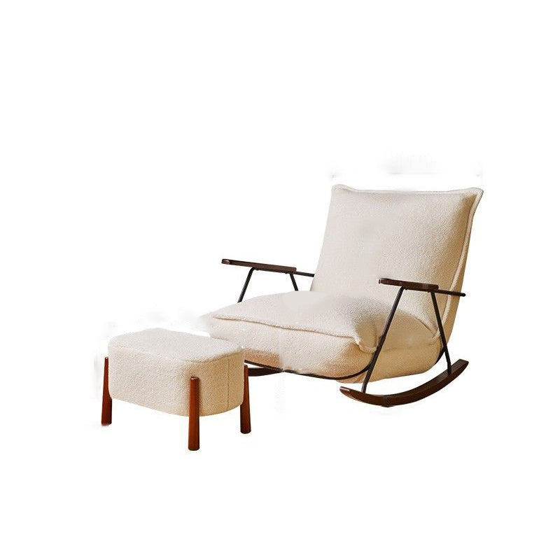 Traditional Vintage Teddy Fleece Rubber Wood Carbon Steel Curved Square Rocking Chair With Backrest Armrests For Living Room