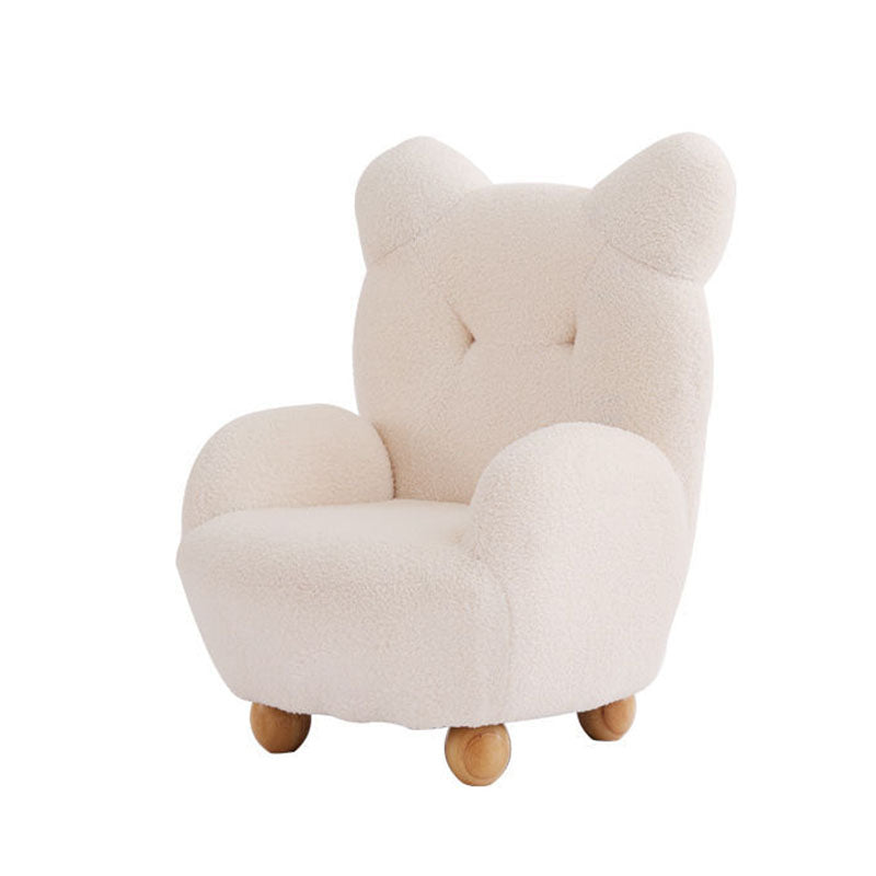 Modern Art Deco Sherpa Fabric Mixed Hardwood Bear-Shaped Accent Chair With Armrests & Backrest For Living Room