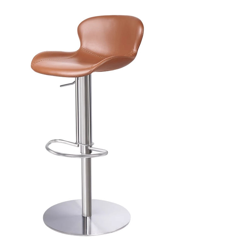 Contemporary Nordic Crazy Horse Leather Stainless Steel Carbon Steel Swivel Bar Stool With Backrest For Living Room