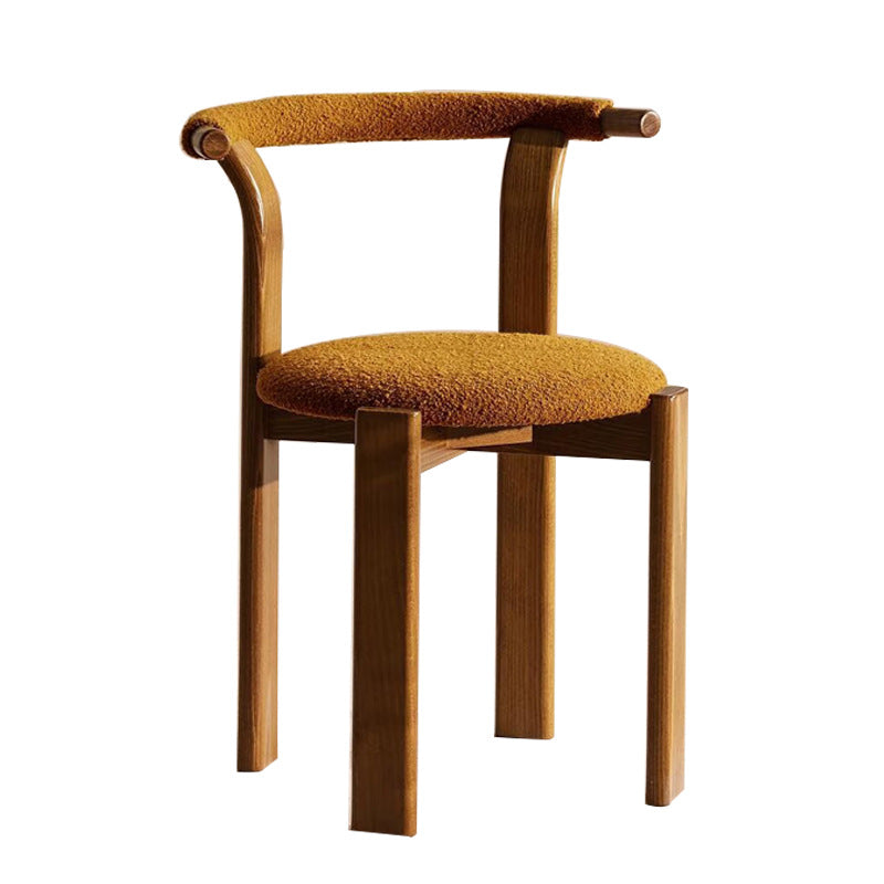 Traditional Chinese Cotton Linen Ash Wood Curved Cylindrical Dining Chair With Backrest For Dining Room