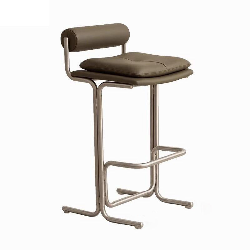 Contemporary Scandinavian PU Leather Stainless Steel Curved Cylindrical Square Bar Stool With Backrest For Living Room