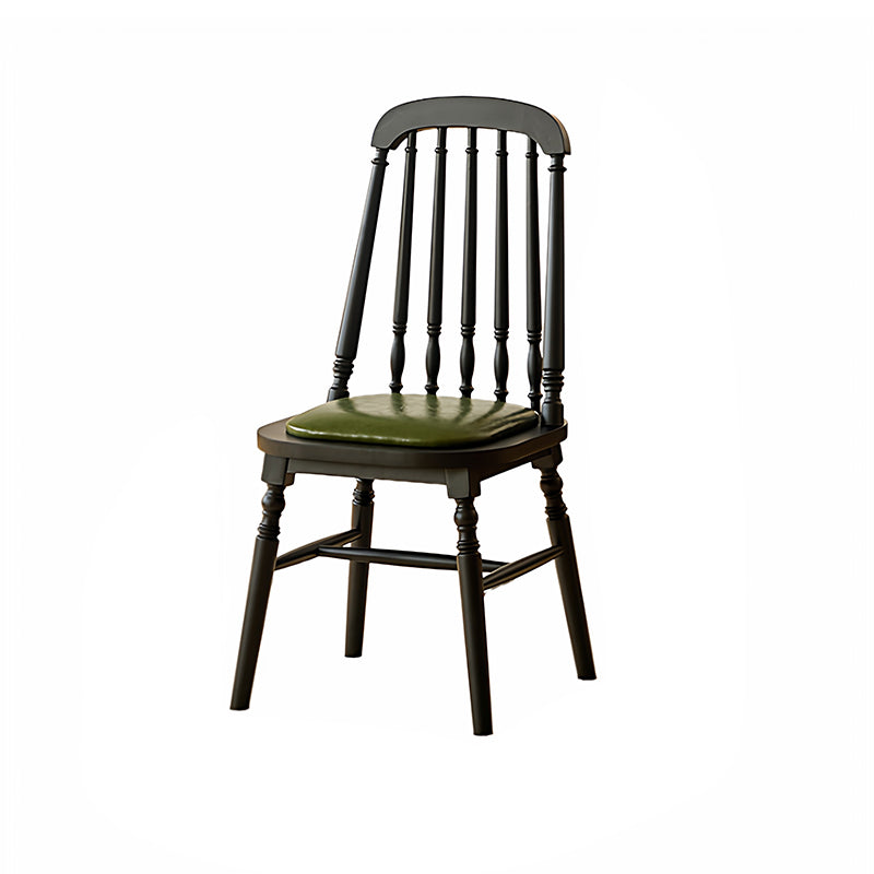 Traditional Vintage Rubberwood PU Leather Cylindrical Wave Square Dining Chair With Backrest For Dining Room