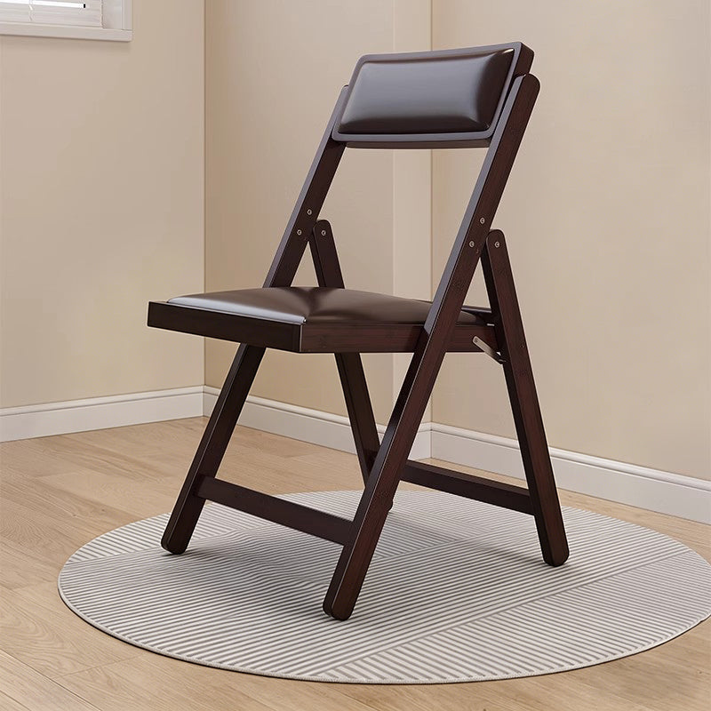 Traditional Chinese Bamboo Faux Leather Foldable Square Study Chair Backrest Accent Chair For Living Room