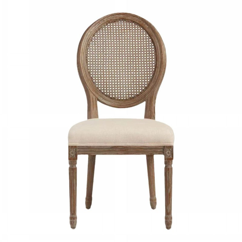 Modern Shabby Chic Distressed White-Painted Ash Wood Polyester Fabric Dining Chair Backrest For Living Room