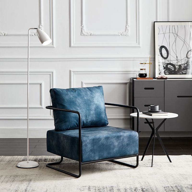 Contemporary Industrial Rectangular Carbon Steel Faux Leather Synthetic Fabric Single Person Accent Chair Backrest Armrest For Living Room