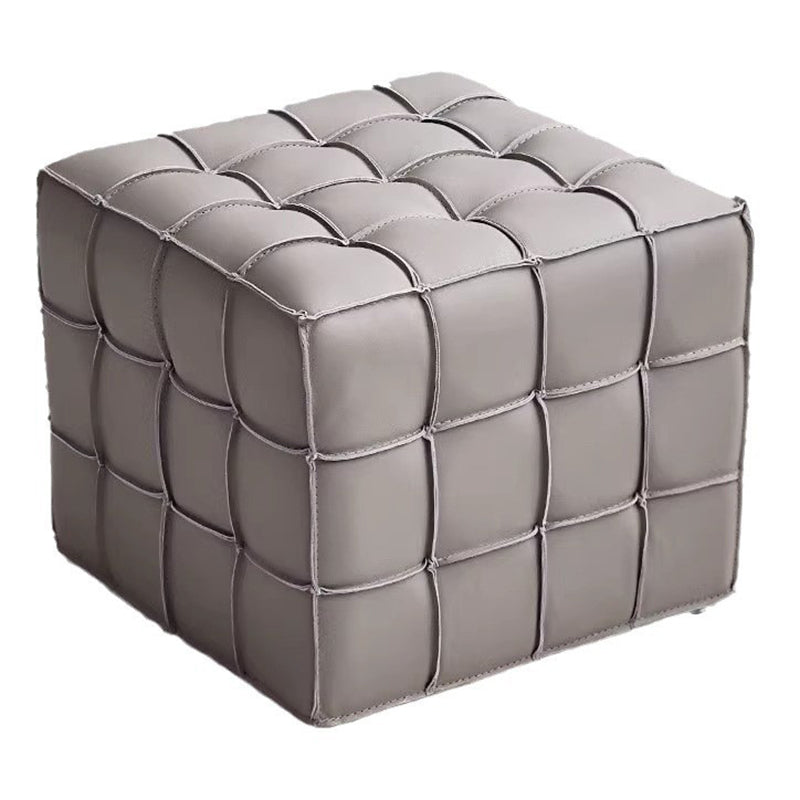 Modern Minimalist Cube Wood Board Faux Leather Sponge Footstool Backless Armless For Living Room