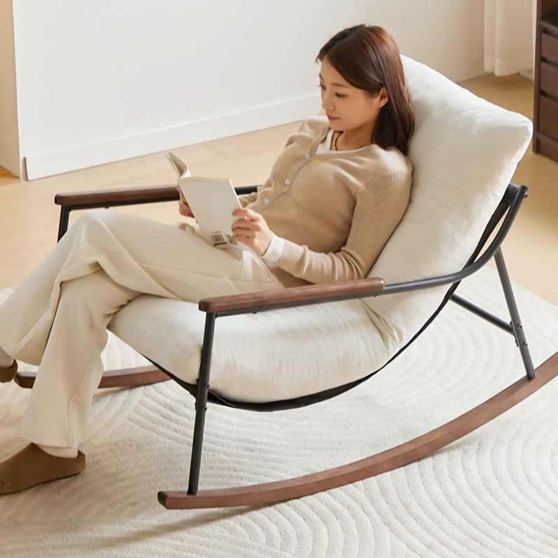 Contemporary Nordic Detachable Rectangular Solid Wood Iron Corduroy Sponge Plush Cotton Lazy Rocking Chair Backrest Armrest For Bedroom