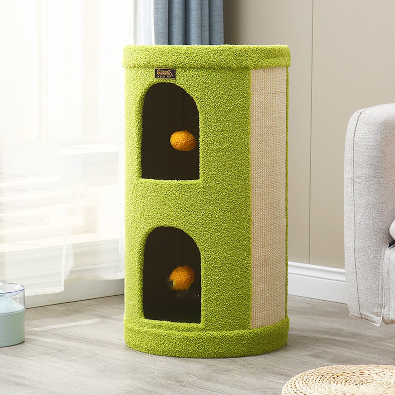 Traditional Rustic Tree Hole Teddy Fleece Thickened Hard Paper Tube Integrated Cat Bed & Cat Tower 2/3-Nest For Living Room
