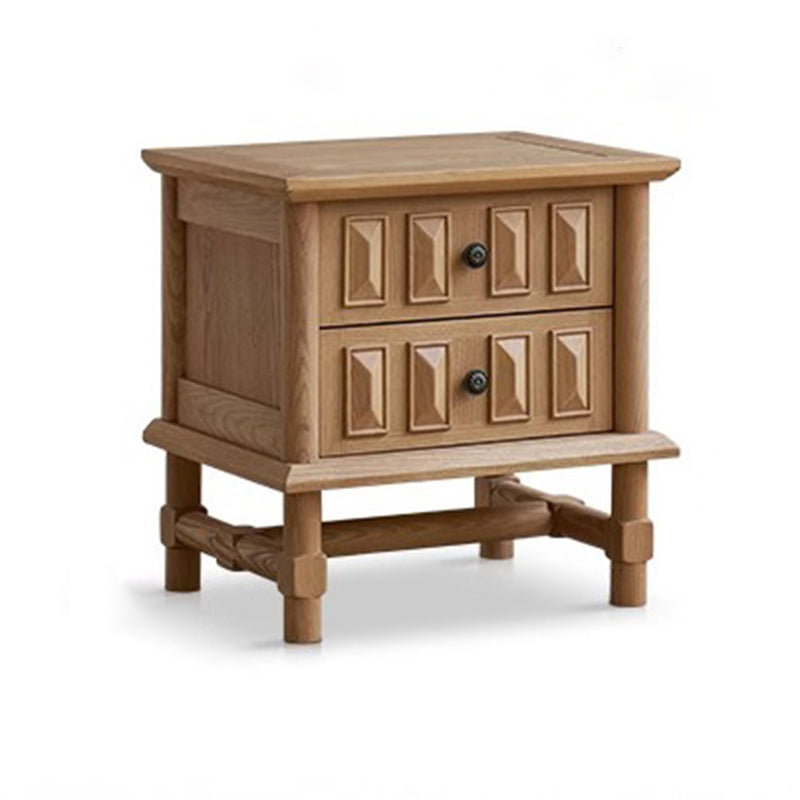 Traditional French Inlaid Rectangular Ash Wood Solid Wood Multi-Layer Board Nightstand 2-Drawer For Bedroom