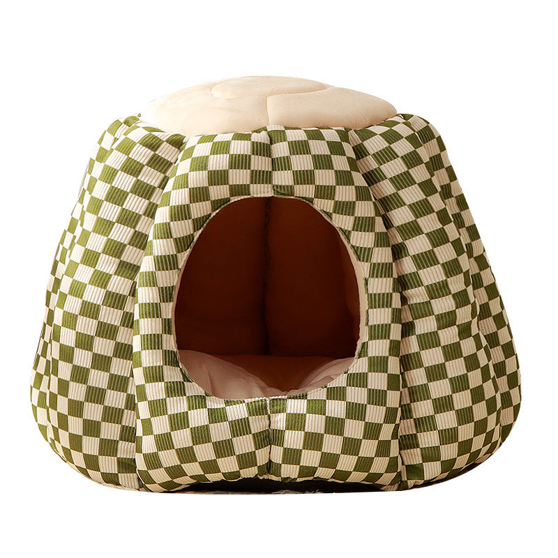 Contemporary Nordic Pineapple Crystal Flannelette PP Cotton Washable Dog & Cat Bed 1-Hole For Living Room