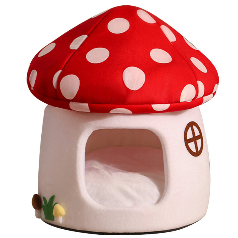 Contemporary Creative Cartoon Mushroom Short-Pile Plush Felt Drop-molded Oxford Fabric Sponge PP Cotton Cat Bed 1- Tier For Living Room