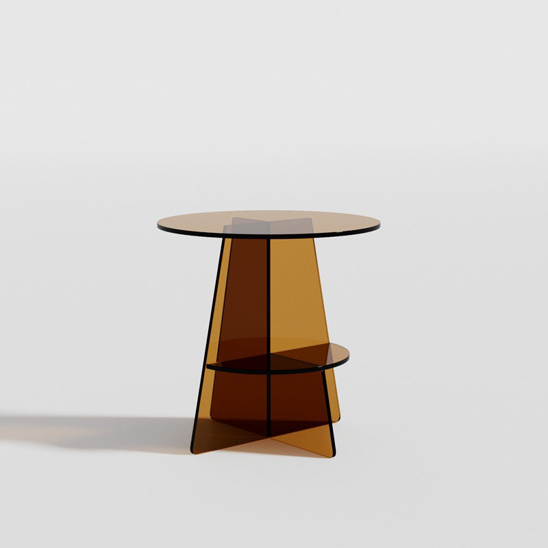 Modern Art Deco Transparent Geometric Acrylic Side Table 2-Tier For Living Room