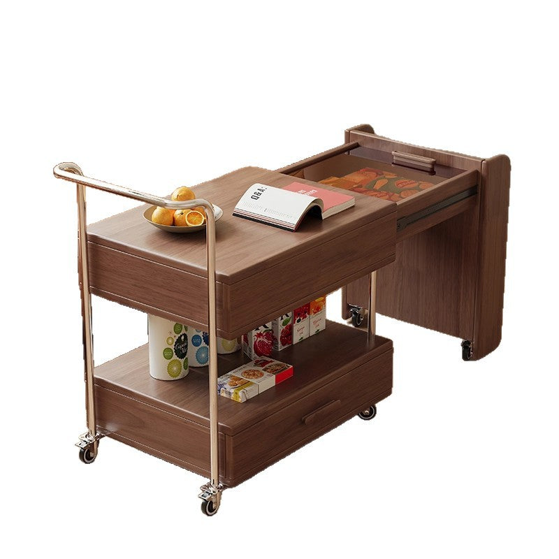 Modern Minimalist Rectangular Solid Wood Ecological Board Glass Stainless Steel Movable Extendable End Table 1-Drawer For Living Room
