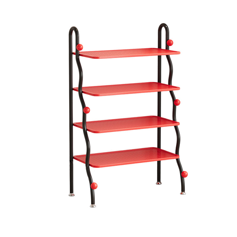 Modern Minimalist Wavy Rectangular Iron Hollow-Carved Design Shoe Storage Rack 4-Tiers For Entryway & Hallway