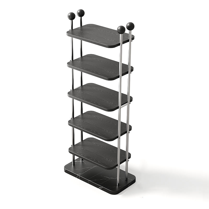 Traditional Vintage Rectangular Sturdy Solid Wood Stainless Steel Marble Durable Shoe Storage Rack 6-Tray For Entryway & Hallway