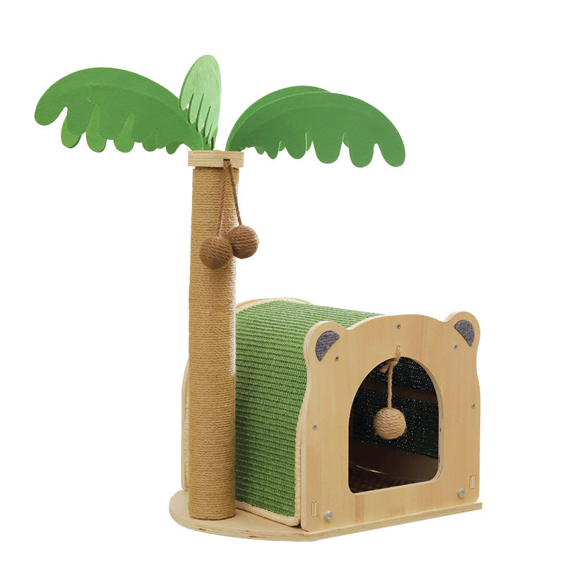 Traditional Rustic Multi-layer Board Sisal Rope Coconut Tree Cat Tower 1-Cabinet For Living Room