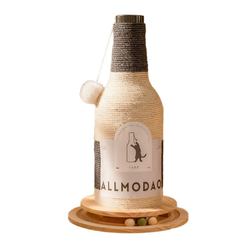 Modern Art Deco Wooden Board Sisal Rope Wine Bottle Cat Tower 1-Rotating Base For Living Room