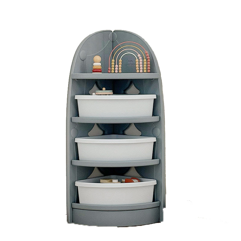 Modern Minimalist Eco-Friendly HDPE PP Plastic Fan-Shaped Kids Corner Storage Shelf 4-Tier For Living Room & Study
