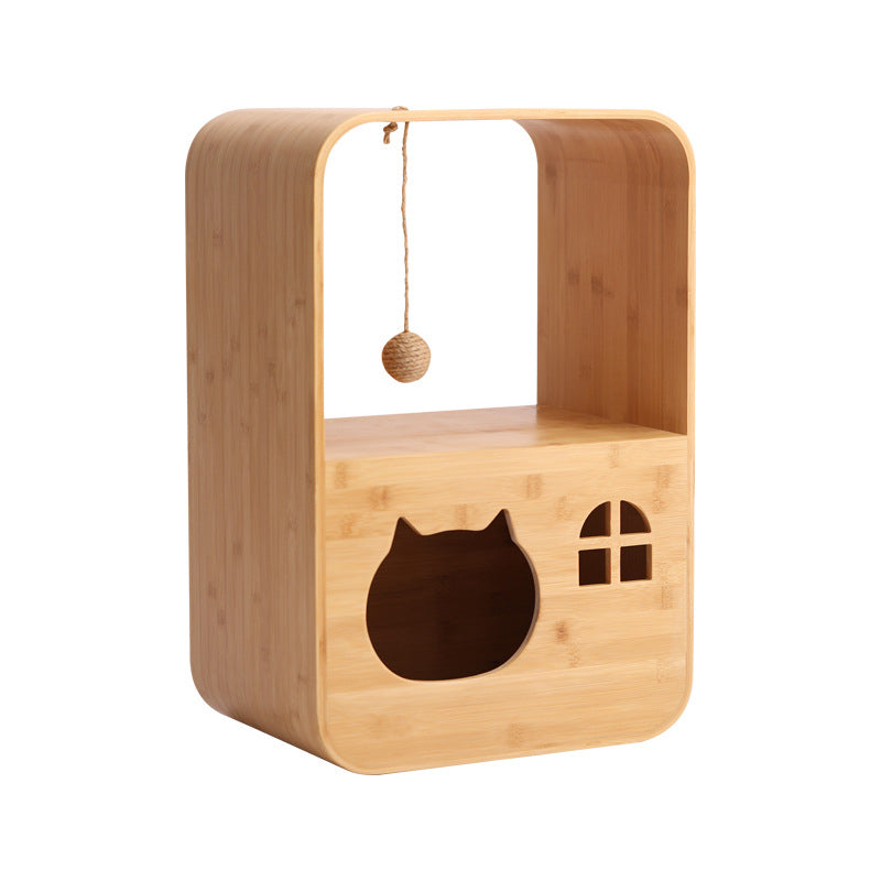 Modern Minimalist Rectangular Bamboo Multi-Functional Cat Bed 1-Hole For Living Room