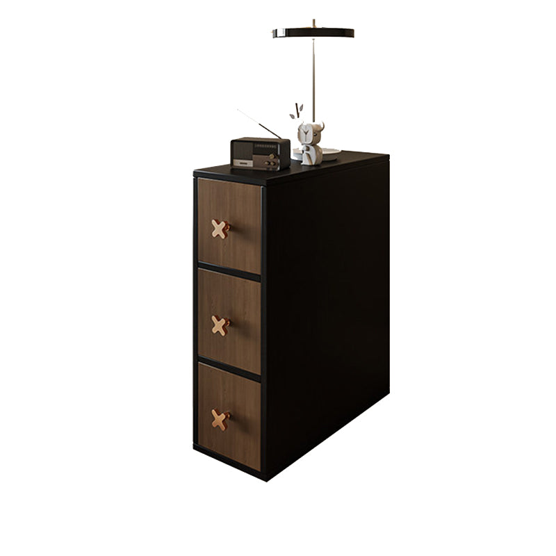 Contemporary Retro Narrow Rectangular Solid Pine Wood Microfiber Leather Side Storage Cabinet 3-Drawer For Living Room
