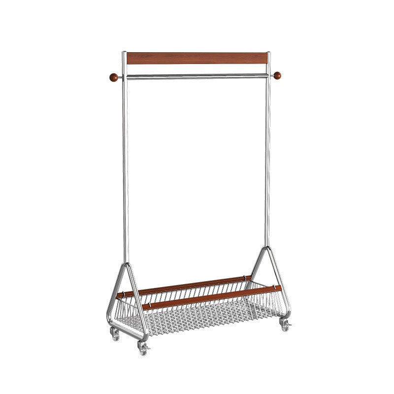 Traditional French Movable Carbon Steel Rubberwood Rectangular Hall Tree 1-Storage Basket For Bedroom