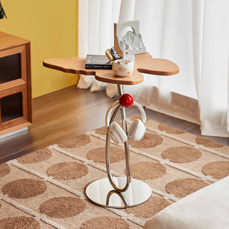 Modern Art Deco Butterfly Cherry Wood Stainless Steel End Table 1-Tier For Living Room