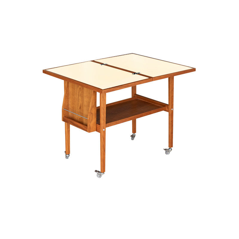 Contemporary Scandinavian Rectangular Cherry Wood Plywood Stainless Steel Movable Extendable Coffee Table 2-Tier For Living Room