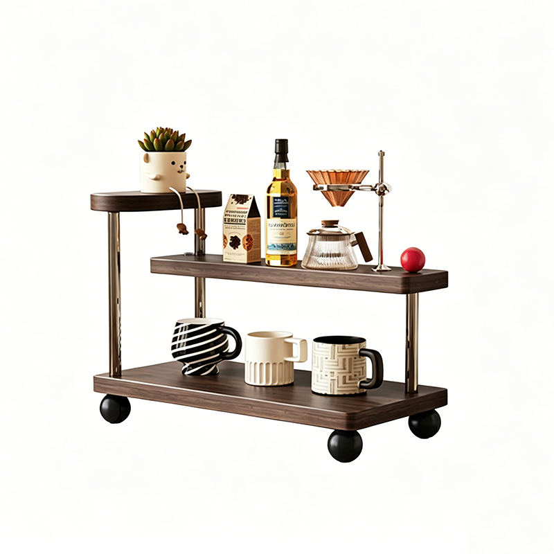 Contemporary Retro Stainless Steel Solid Wood Rectangular Lightweight Desktop Display Rack 3-Tier For Living Room & Entryway