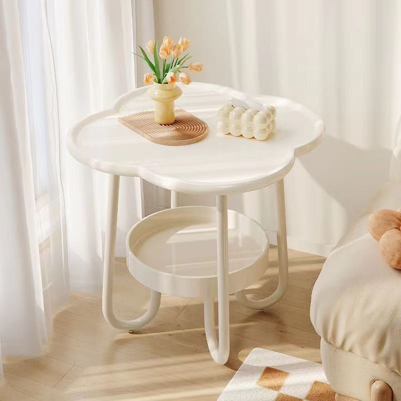 Contemporary Creative PP Carbon Steel Floral Curved End Table 2-Tier For Living Room