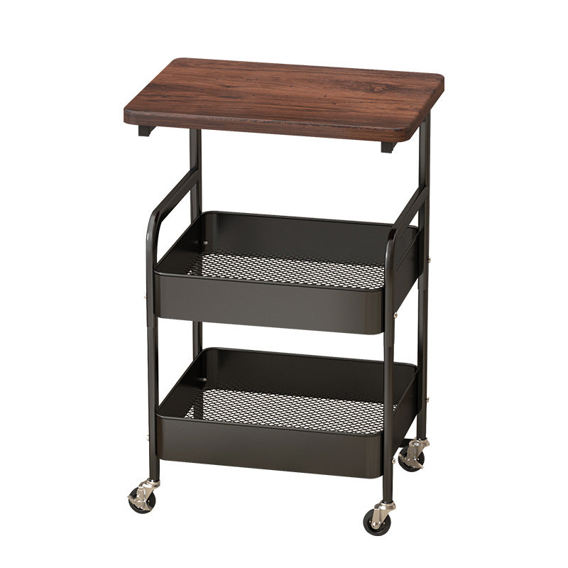 Modern Minimalist Wood Metal Rectangular Mobile Side Table With 3-Tier For Living Room