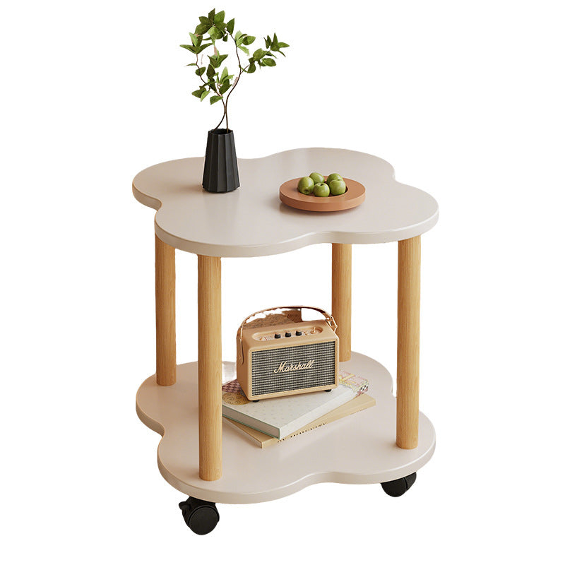 Traditional Vintage Medium Density Fiberboard Solid Wood Clover Shape Movable 2-Tier End Table For Living Room