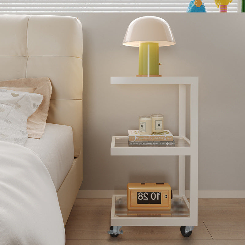 Contemporary Scandinavian Glass Carbon Steel Mobile Rectangle Side Table 3-Tier For Living Room