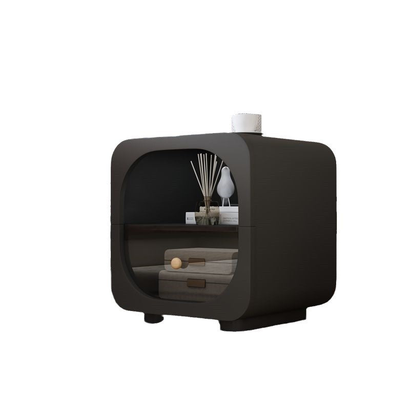 Contemporary Scandinavian Particle Board Glass Metal Rounded Square Nightstand With 1 Drawer For Bedroom